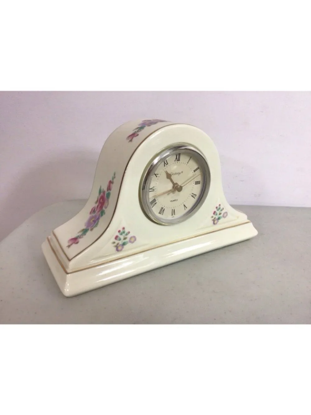 Godinger Vintage Floral Ceramic Mantle Clock Hand Painted Works